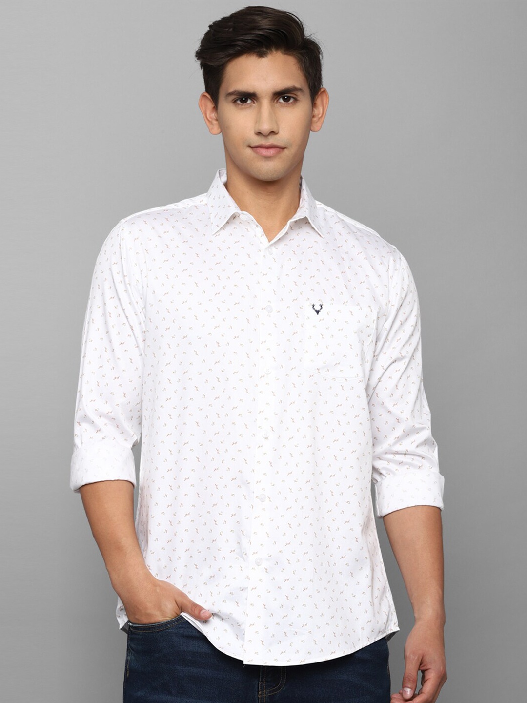 

Allen Solly Men Slim Fit Floral Printed Pure Cotton Casual Shirt, White