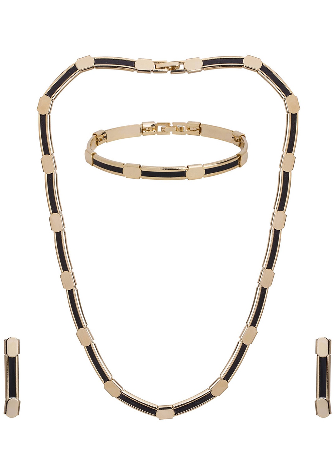 

Adwitiya Collection Gold-Plated Black Artificial Stone Studded Jewellery Set