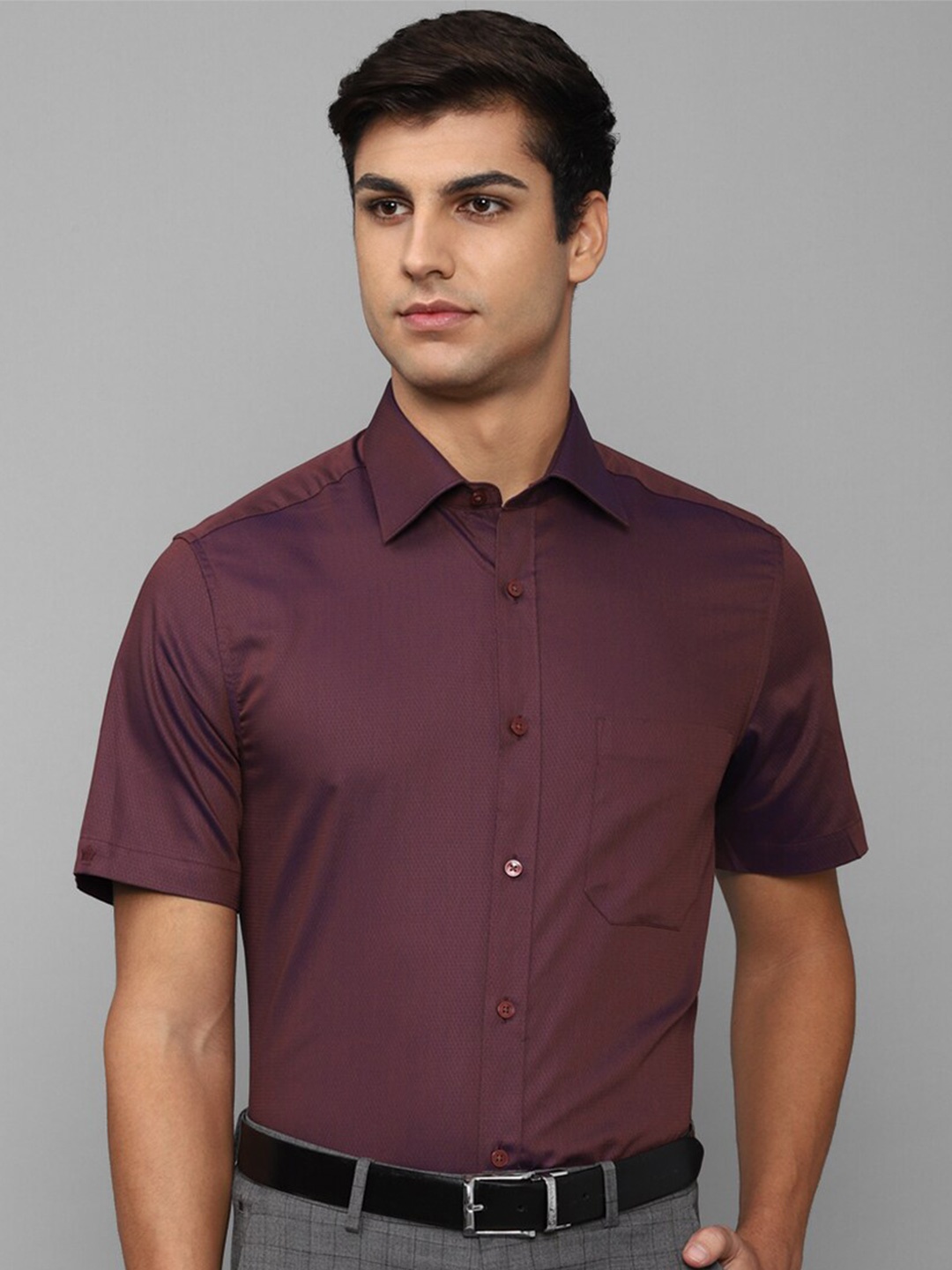 Louis Philippe Men Slim Fit Cotton Formal Shirt, Burgundy