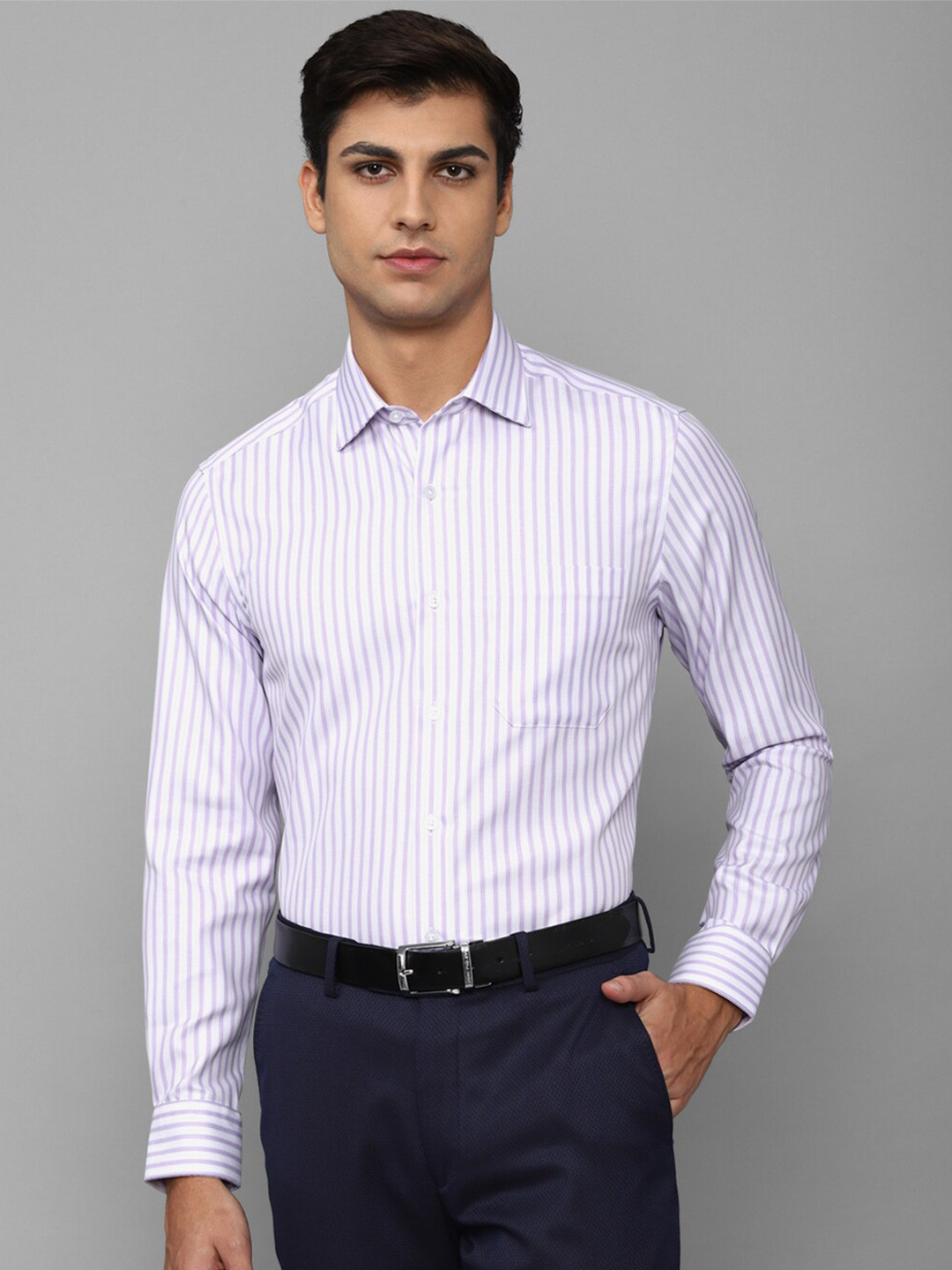 

Louis Philippe Men Slim Fit Striped Cotton Formal Shirt, Blue