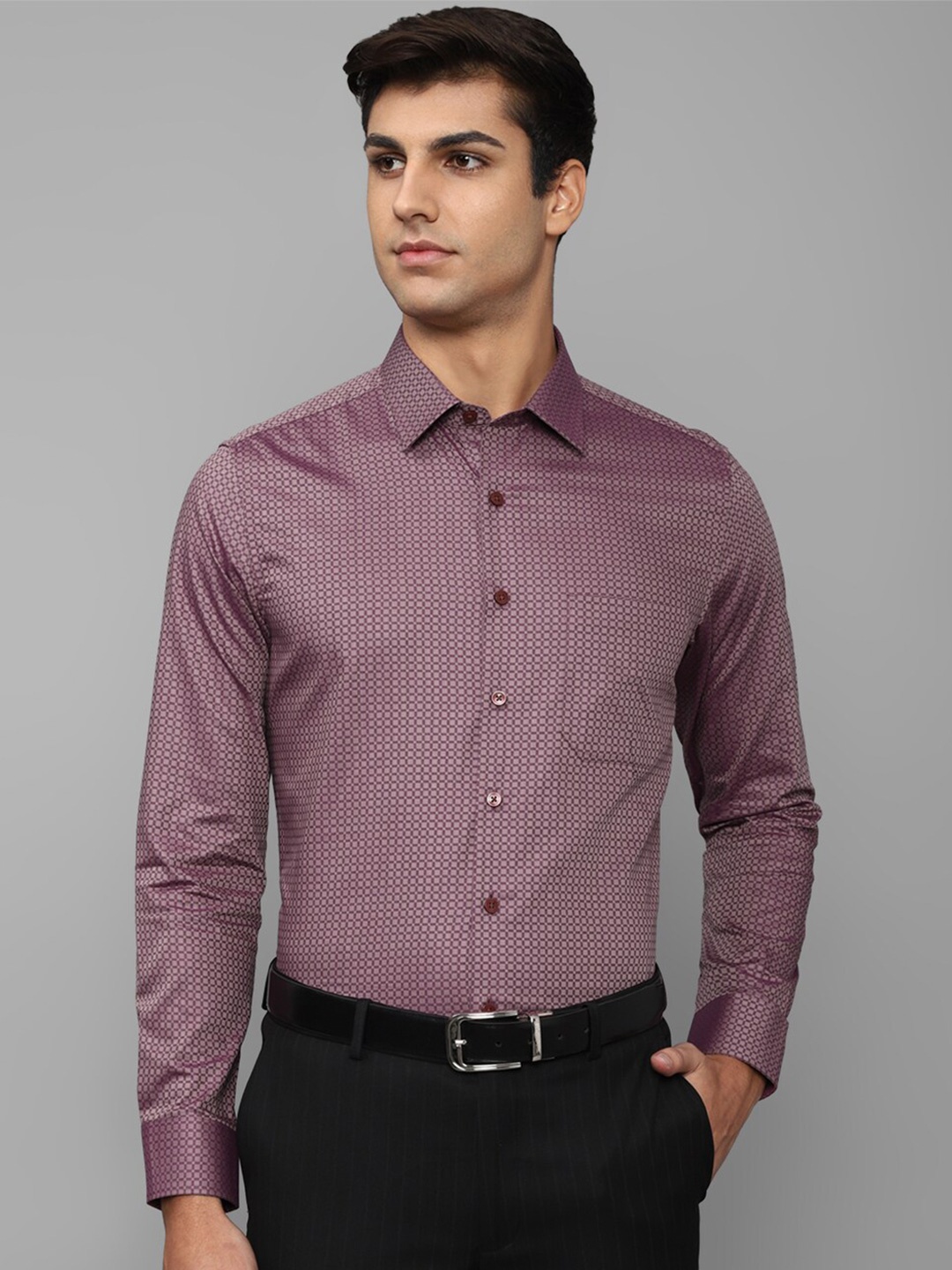 

Louis Philippe Men Slim Fit Printed Cotton Formal Shirt, Mauve