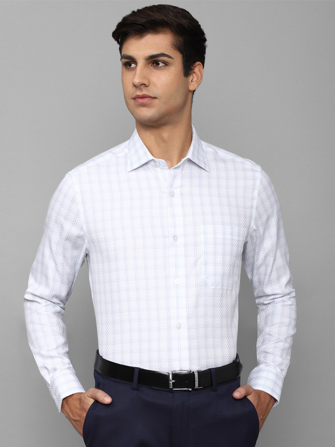 

Louis Philippe Permapress Men Slim Fit Grid Tattersall Checks Checked Cotton Wrinkle Free Formal Shirt, White