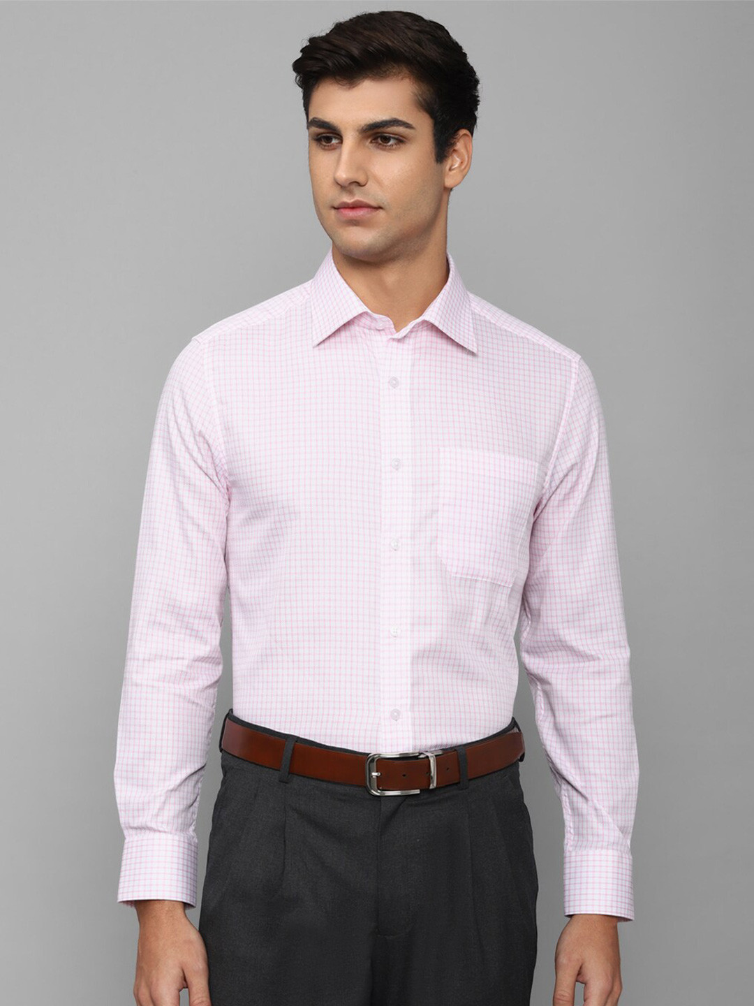 

Louis Philippe Men Slim Fit Grid Tattersall Checks Checked Cotton Formal Shirt, Pink