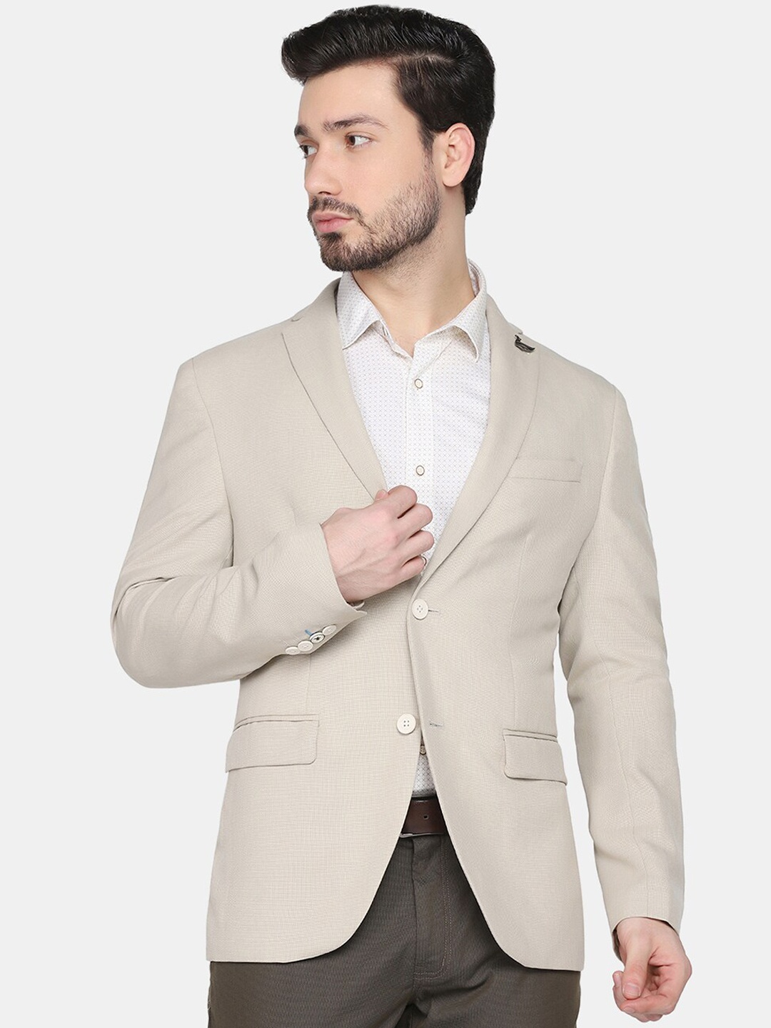 Blackberrys Men Beige Solid Slim-Fit Single Breasted Formal Blazer