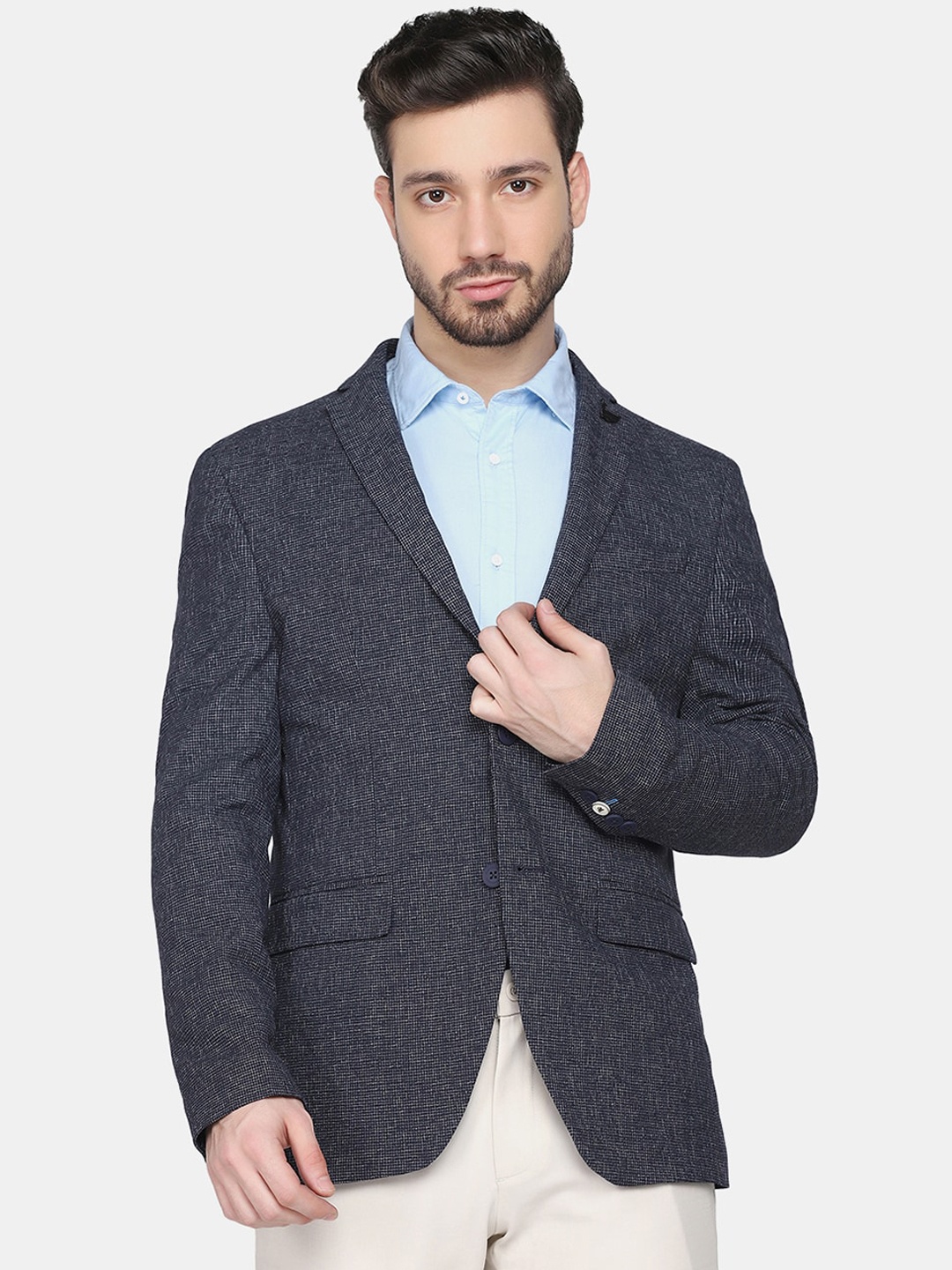 

Blackberrys Men Navy Blue Solid Slim-Fit Single-Breasted Formal Blazer