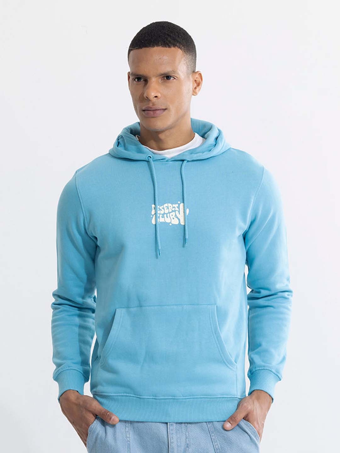 

Snitch Men Blue Printed Cotton Hooded Sweatshirt