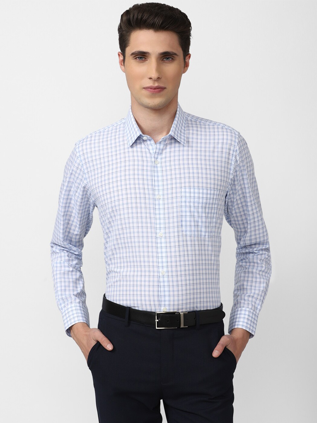

Peter England Men Grid Tattersall Checks Checked Formal Shirt, Blue