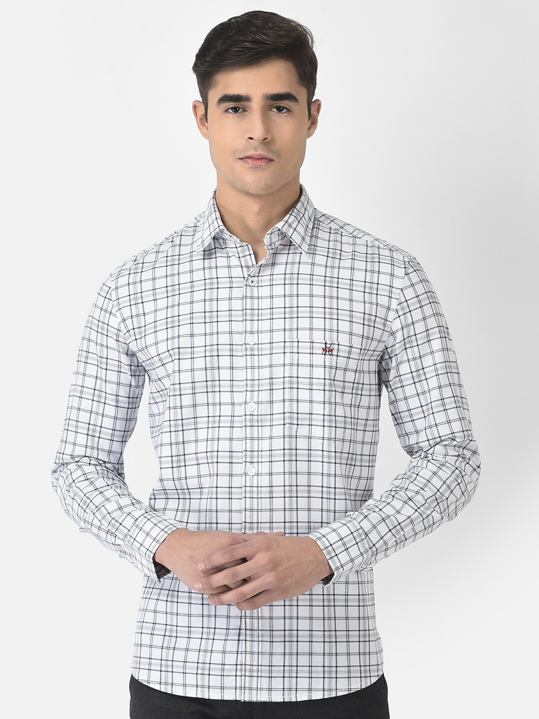 

Crimsoune Club Men White Slim Fit Tartan Checks Cotton Casual Shirt