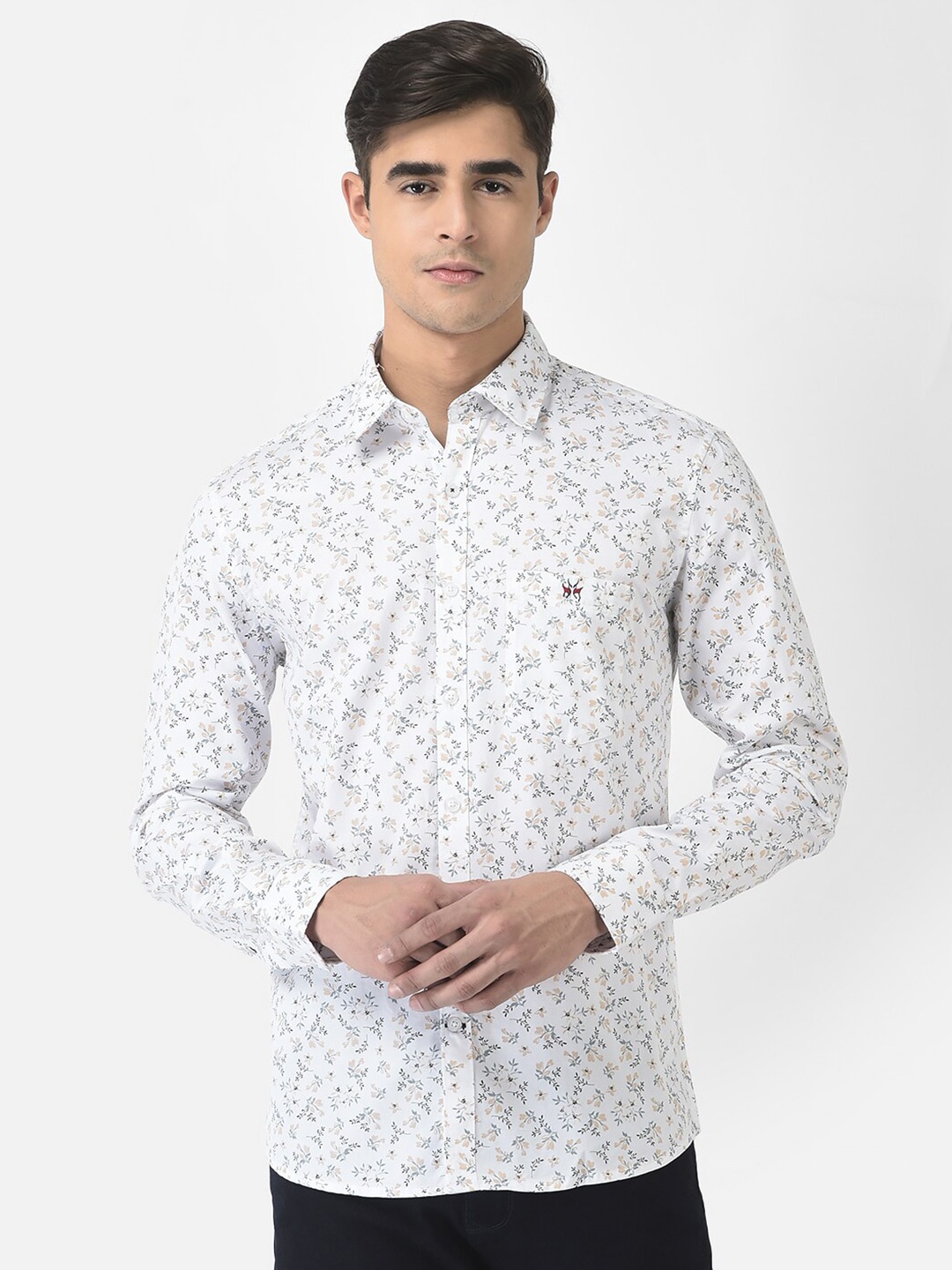 

Crimsoune Club Men Slim Fit Floral Printed Cotton Casual Shirt, White