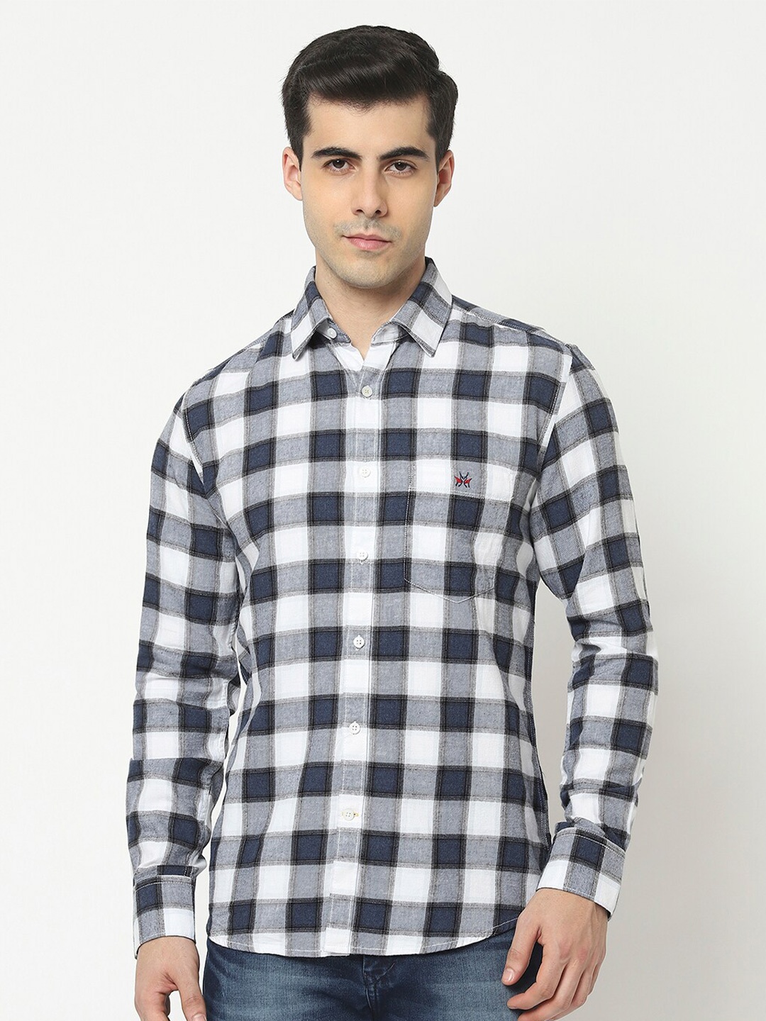 

Crimsoune Club Men Blue Slim Fit Checked Cotton Casual Shirt