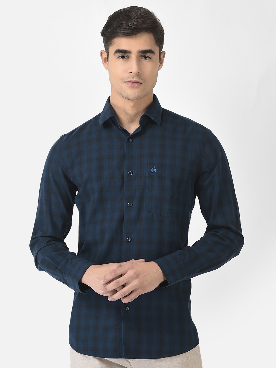 

Crimsoune Club Men Navy Blue Slim Fit Tartan Checked Cotton Casual Shirt