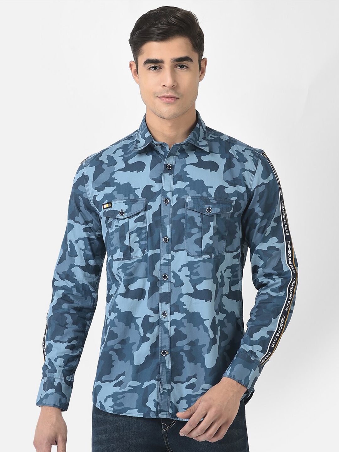 

Crimsoune Club Men Blue Slim Fit Printed Cotton Casual Shirt