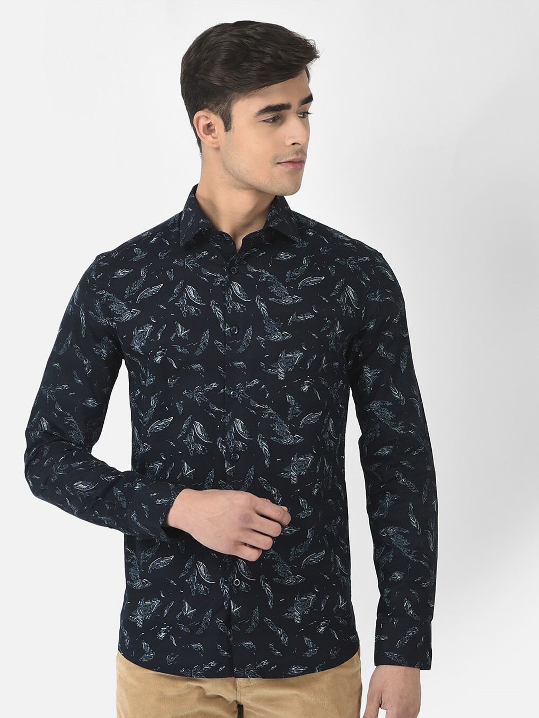 

Crimsoune Club Men Slim Fit Floral Printed Cotton Casual Shirt, Navy blue