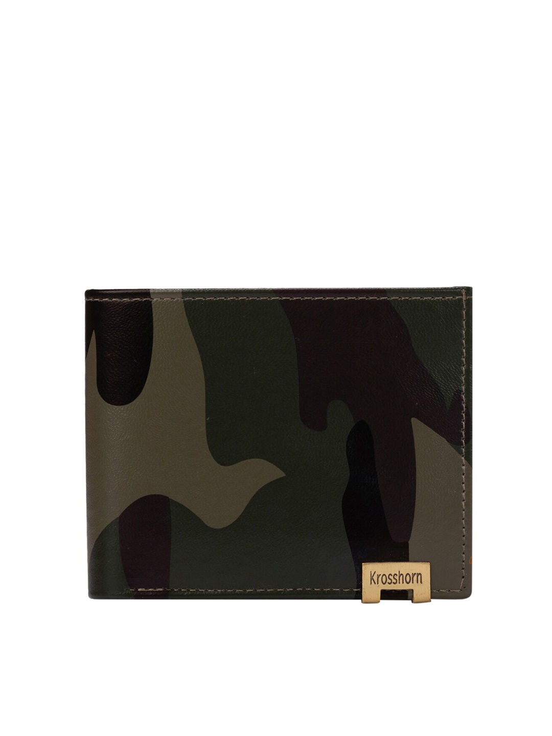 

Krosshorn Men Green & Gold-Toned Abstract Printed Two Fold Wallet