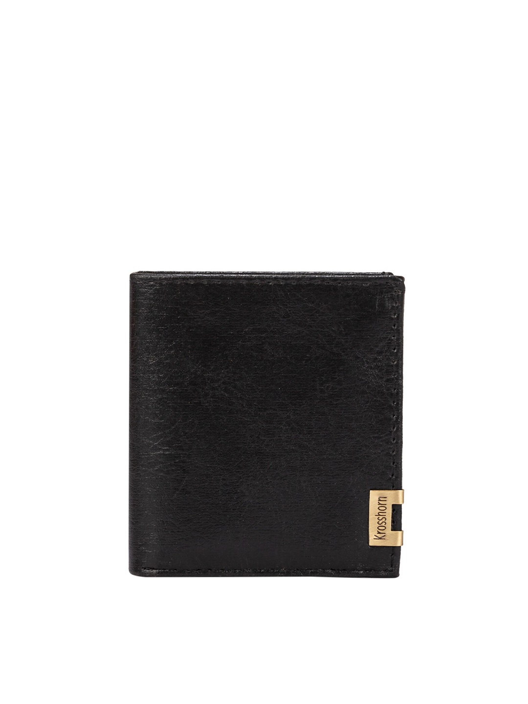 

Krosshorn Men Black Textured Two Fold Wallet