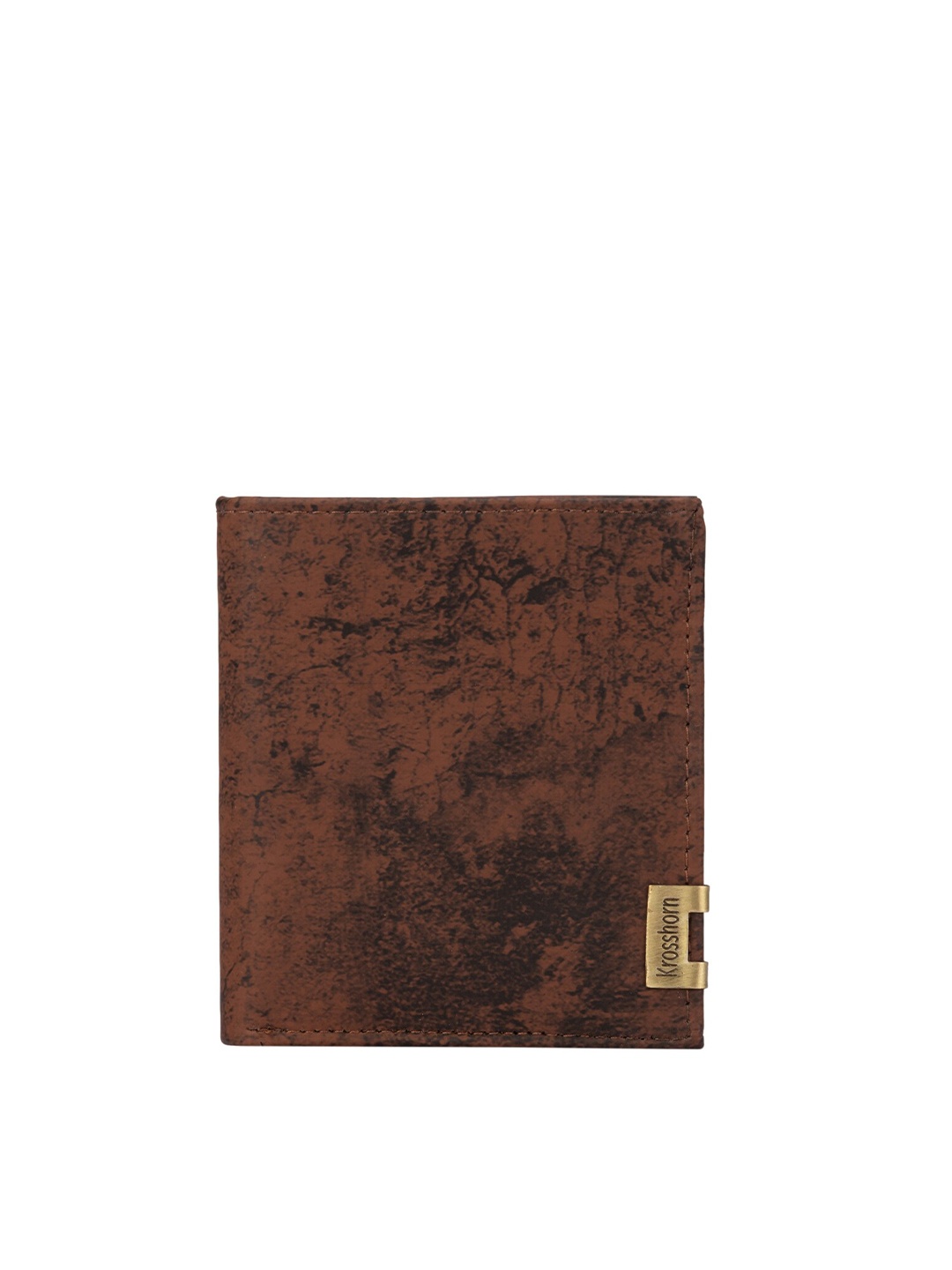 

Krosshorn Men Brown & Gold-Toned Abstract Printed Two Fold Wallet