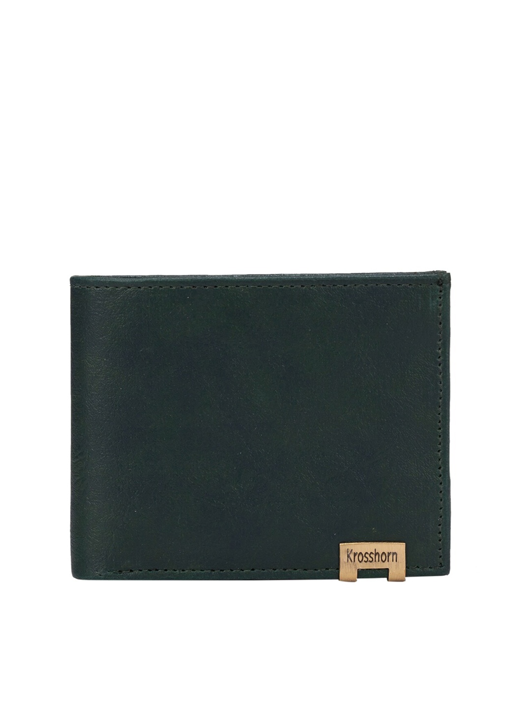 

Krosshorn Men Green & Gold-Toned Two Fold Wallet