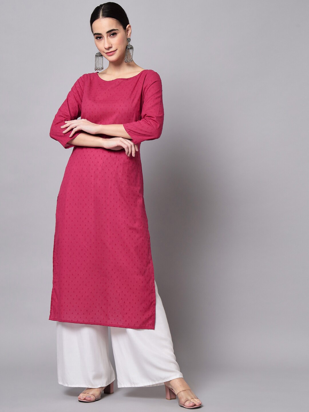

Sutidora Women Pink Boat Neck Cotton Kurta