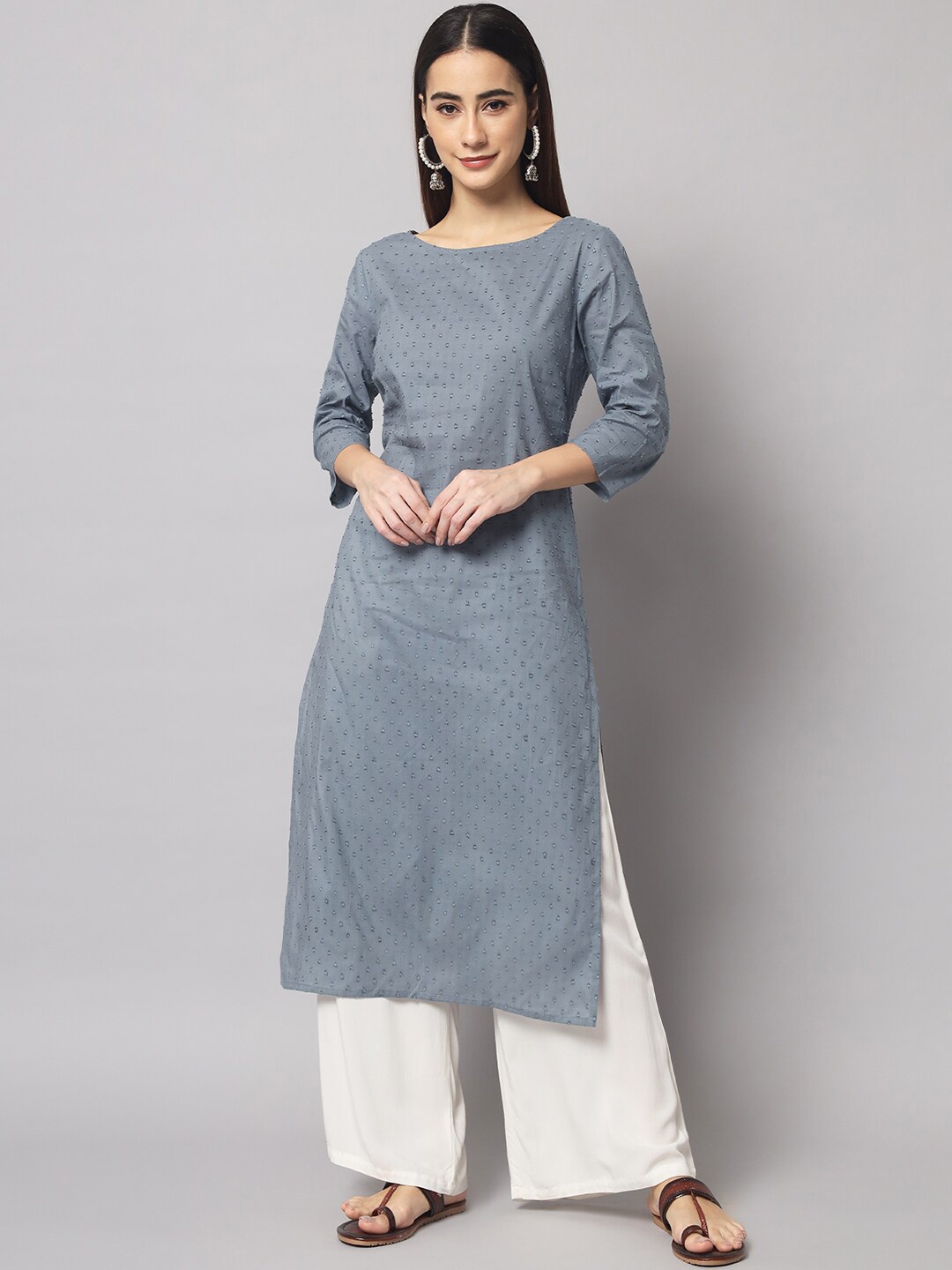 

Sutidora Boat Neck Straight Cotton Kurta, Grey