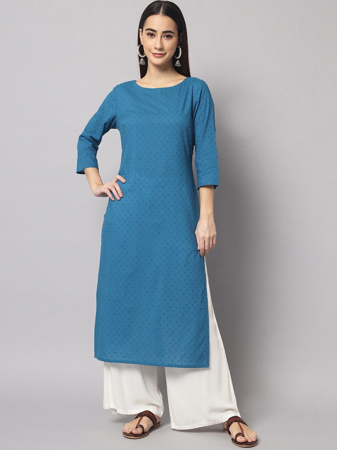 

Sutidora Round Neck Cotton Kurta, Turquoise blue