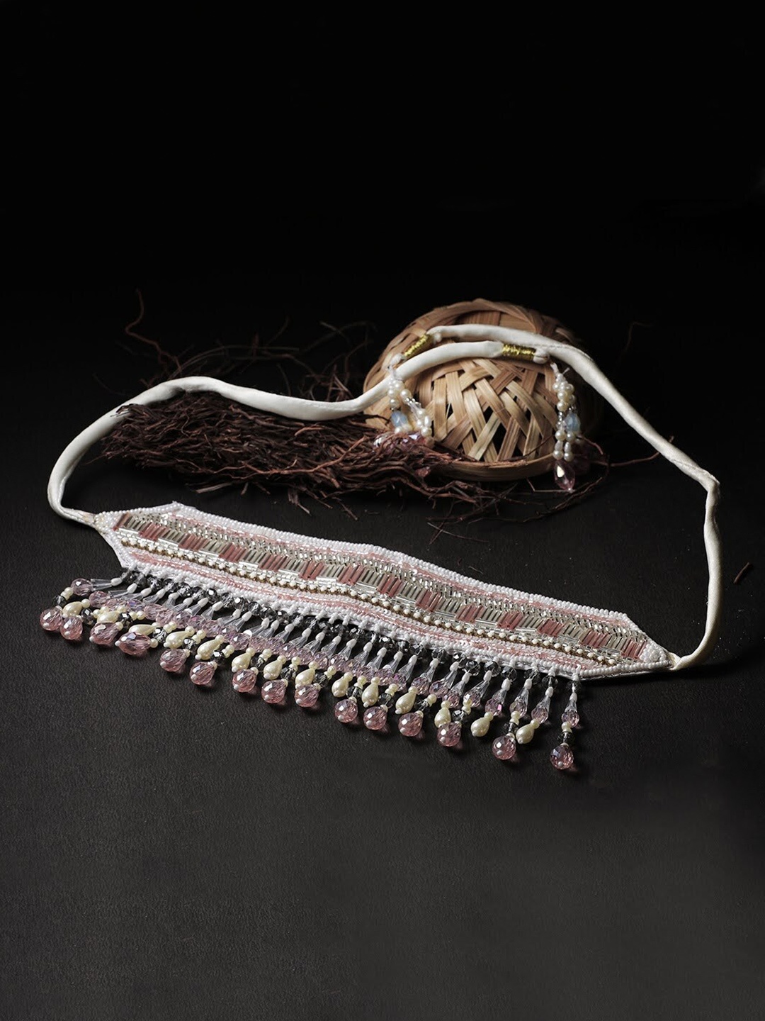 

Adwitiya Collection Women Pink and White Stone Beaded Necklace
