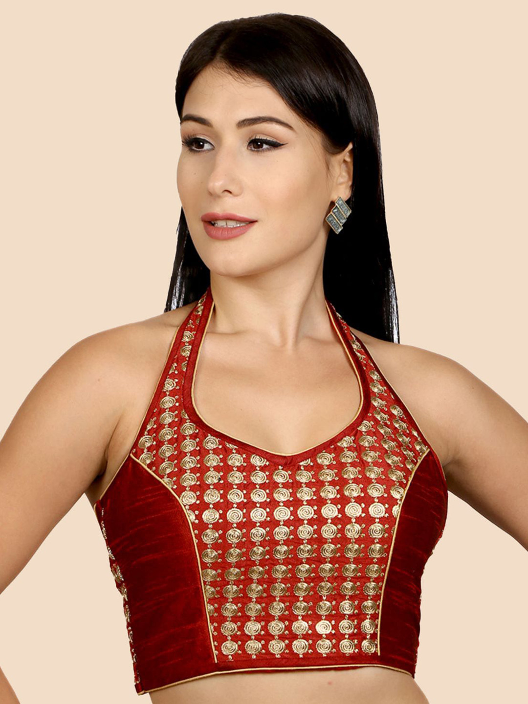 

neckbook Maroon Embroidered Princess Cut Saree Blouse