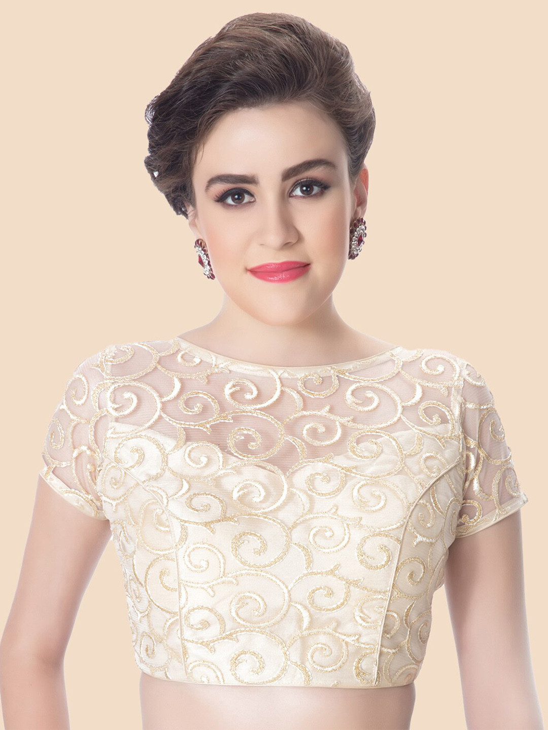 

neckbook Off White Woven Design Saree Blouse