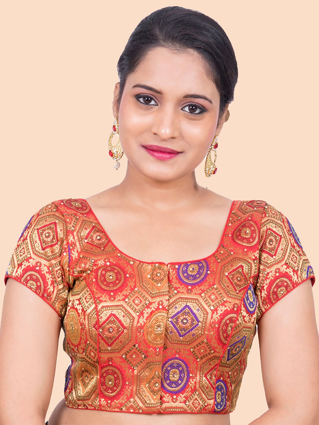 

neckbook Red Woven Design Saree Blouse