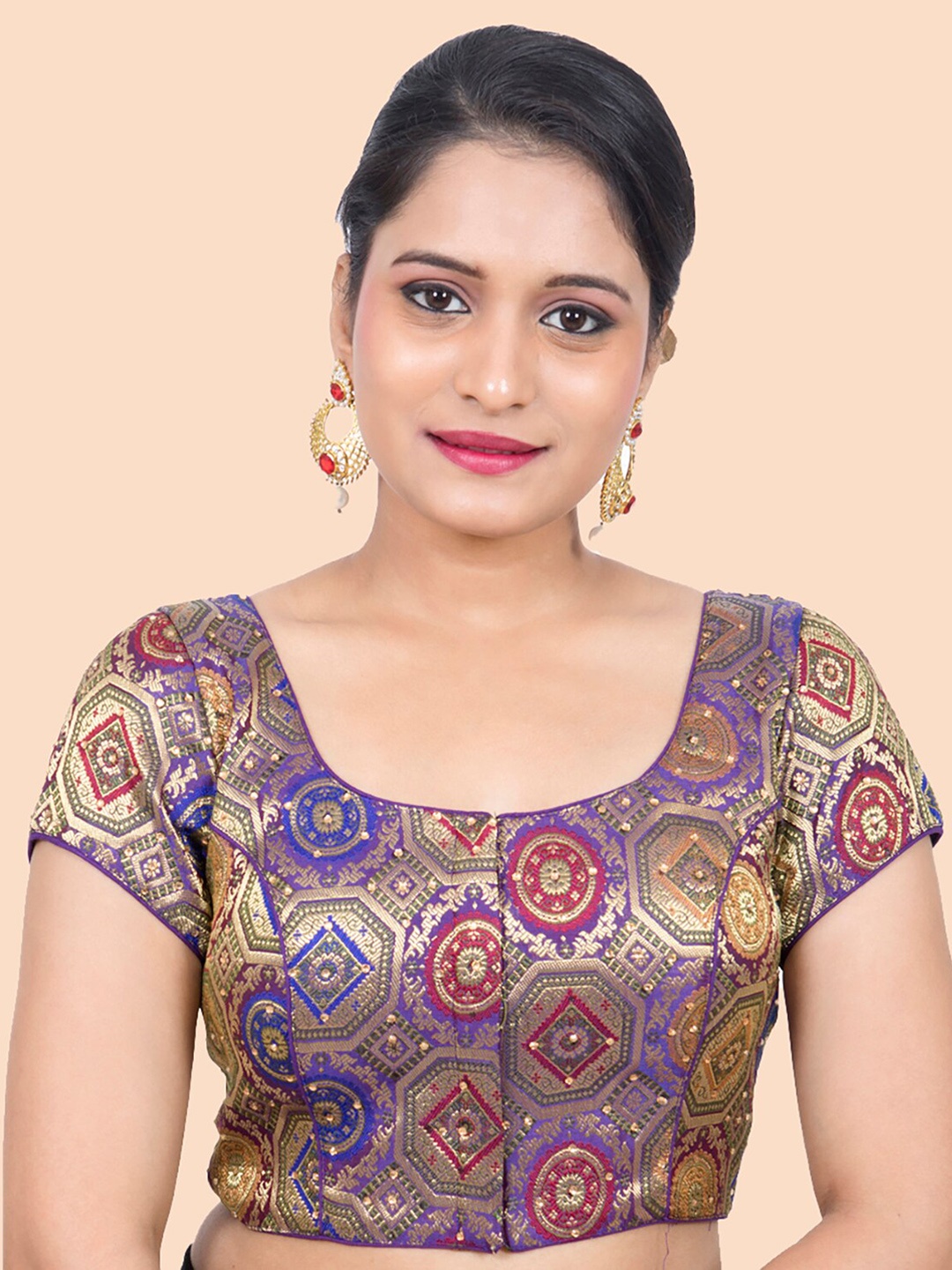 

neckbook Women Purple & Gold Brocade Saree Blouse