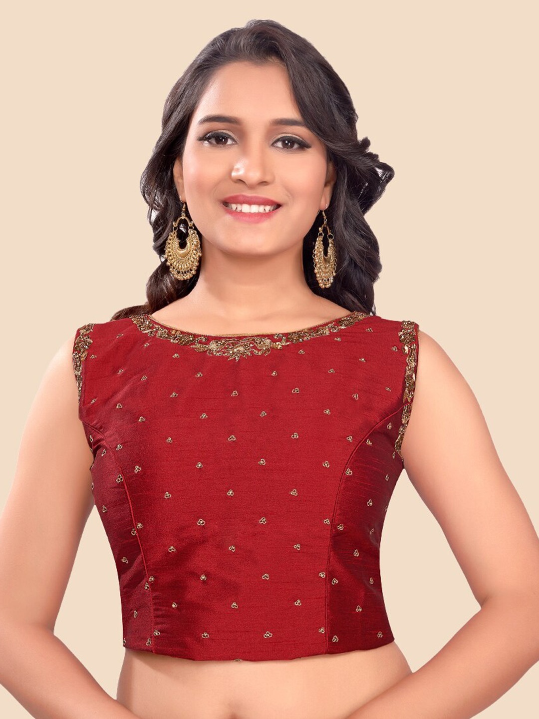 

neckbook Maroon Woven Design Padded Saree Blouse