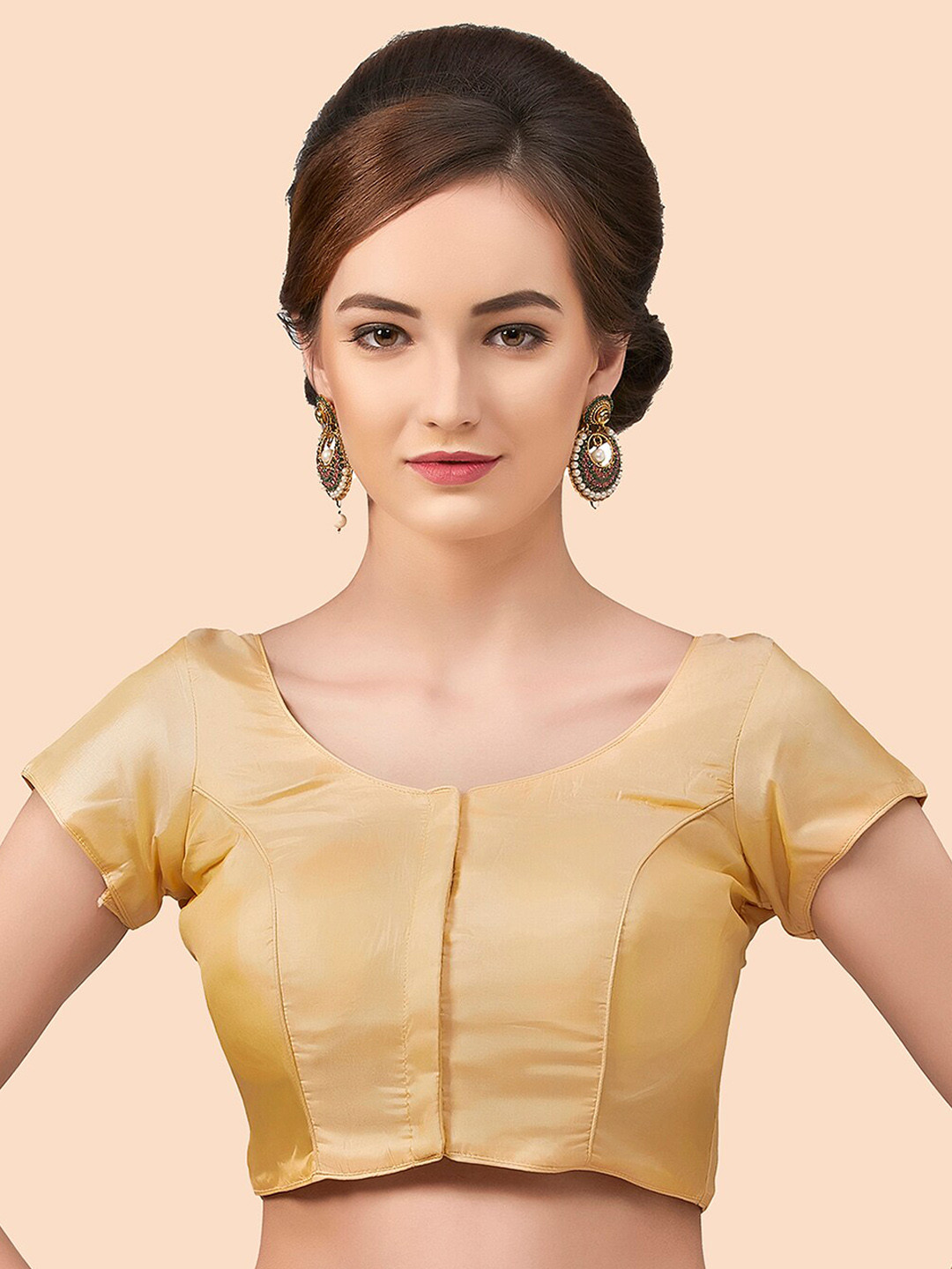 

Neckbook Golden Solid Saree Blouse, Gold