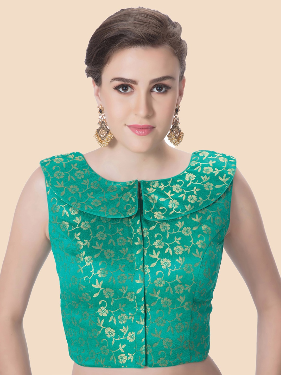 

neckbook Green Woven-Design Brocade Saree Blouse