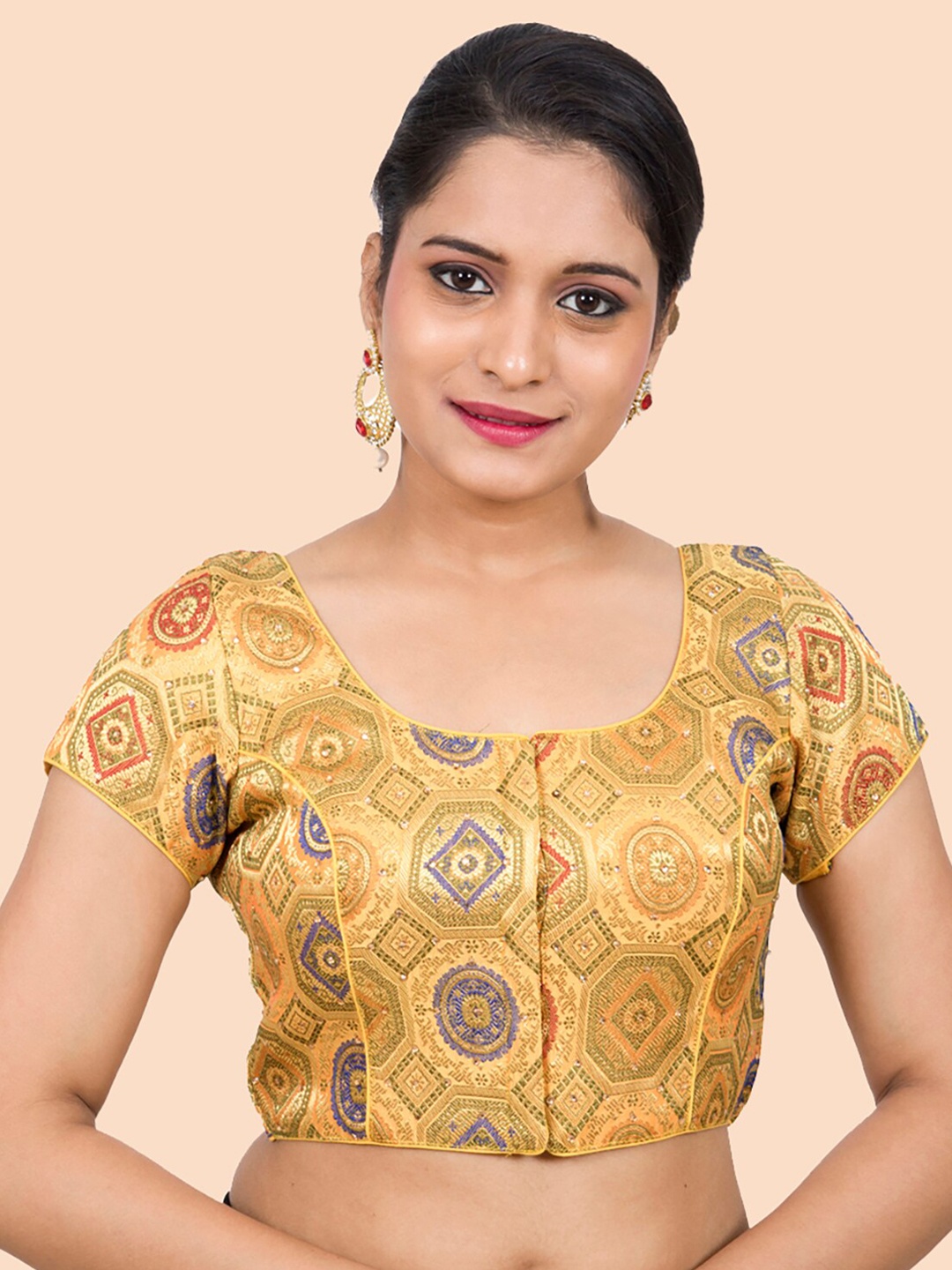 

neckbook Yellow Woven Design Padded Saree Blouse