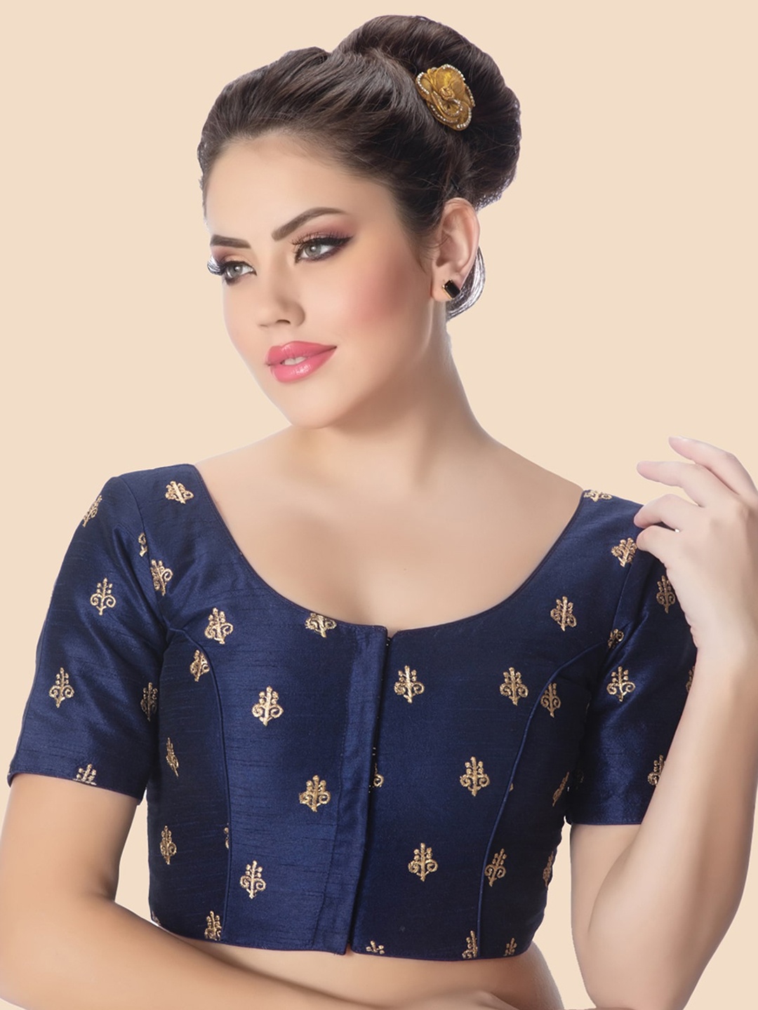 

neckbook Navy Blue Embroidered Saree Blouse