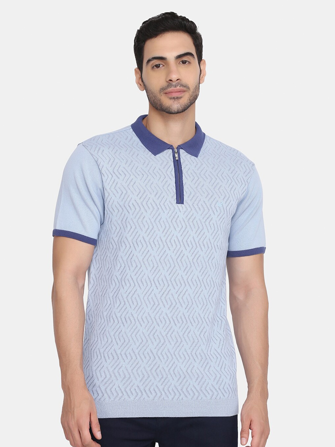 

Blackberrys Men Blue Printed Polo Collar Slim Fit T-shirt