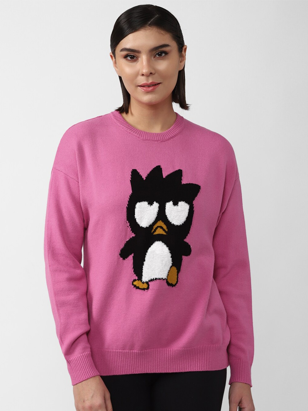 

FOREVER 21 Women Pink & Black Printed Pullover