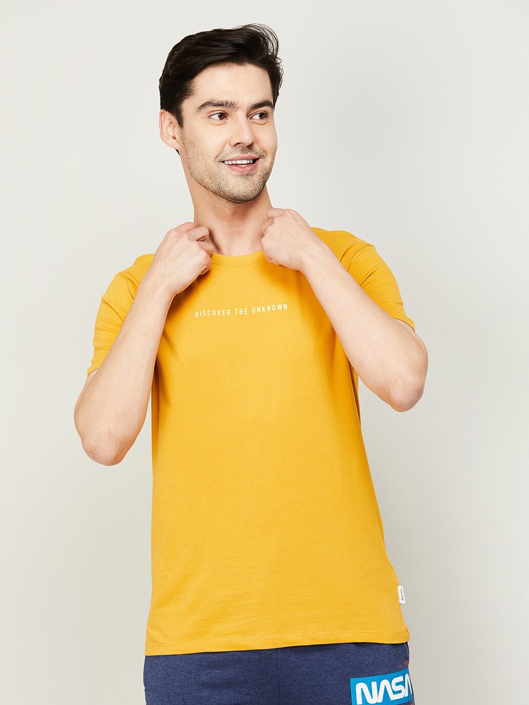 

Fame Forever by Lifestyle Men Mustard Yellow Printed Cotton T-shirt