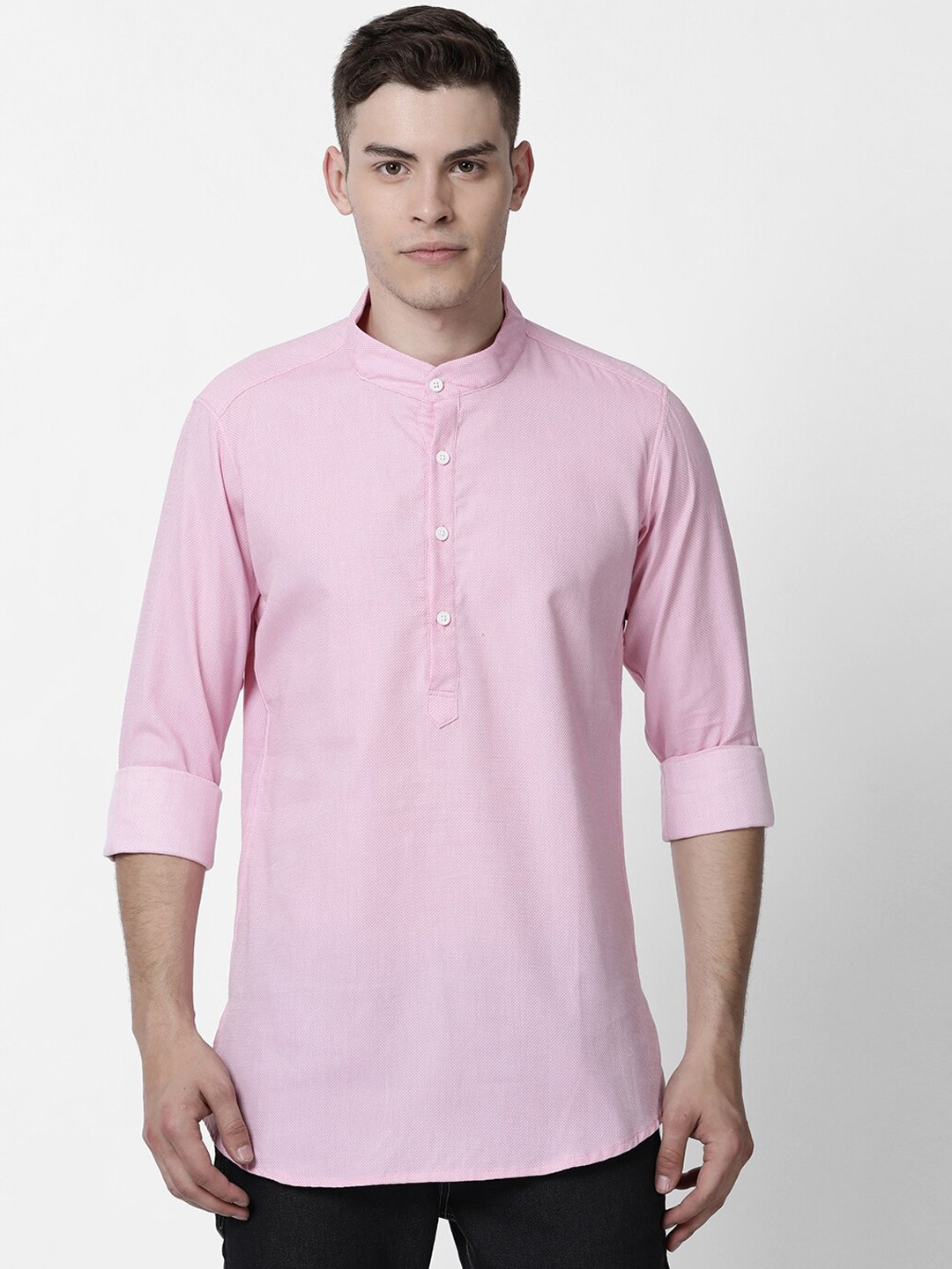 

Cross Court Men Pink Pure Cotton Dobby Straight Kurta