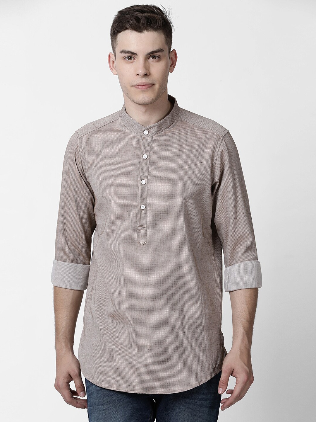 

Cross Court Men Brown Dobby Pure Cotton Straight Kurta
