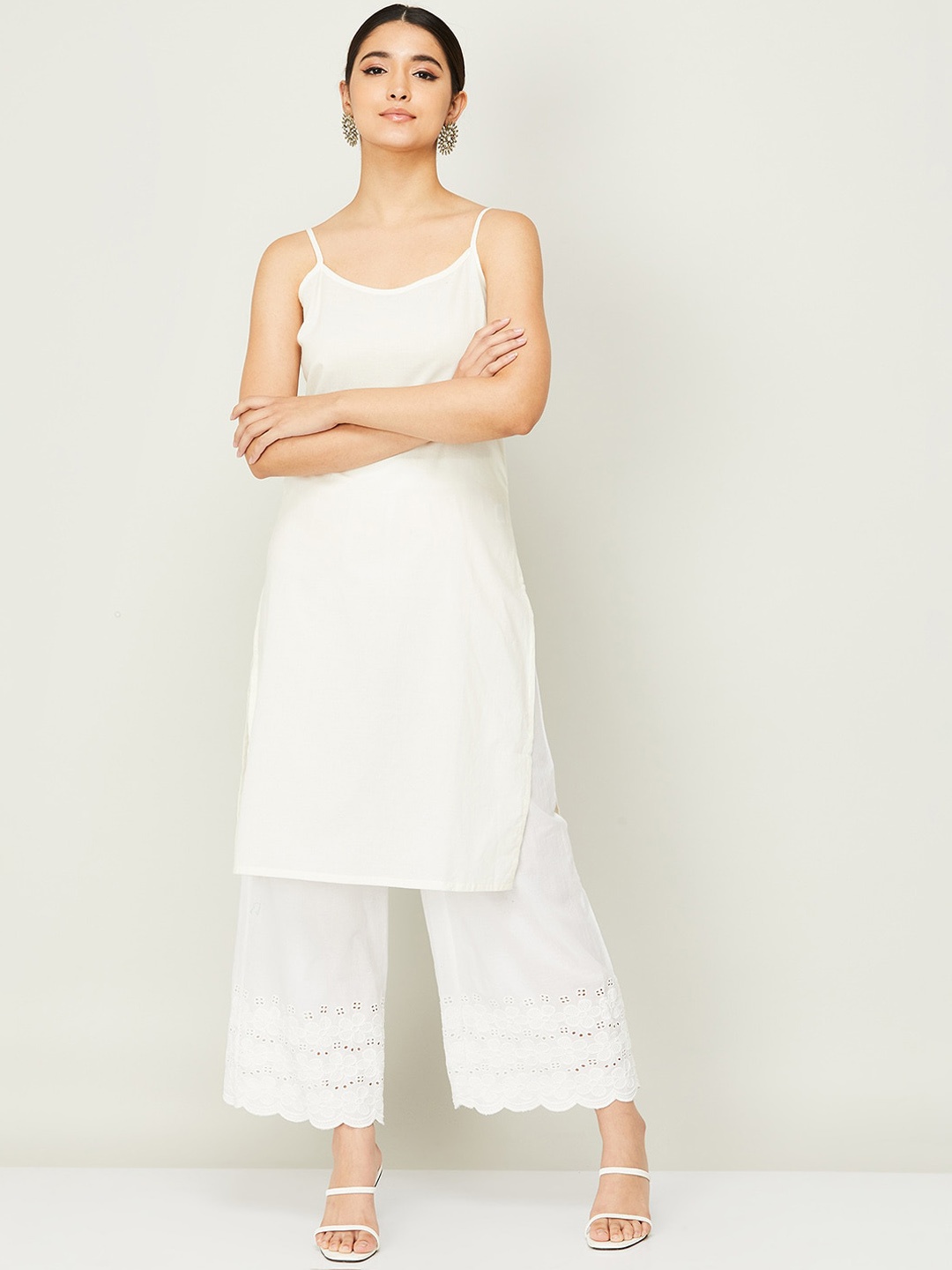 Melange by Lifestyle Women Off White Kurta with Palazzos