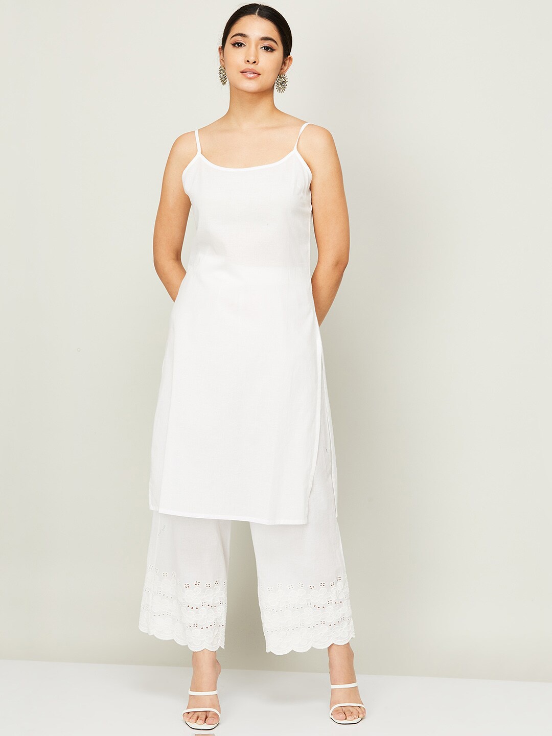 

Melange by Lifestyle Women White Angrakha Kurta with Pyjamas