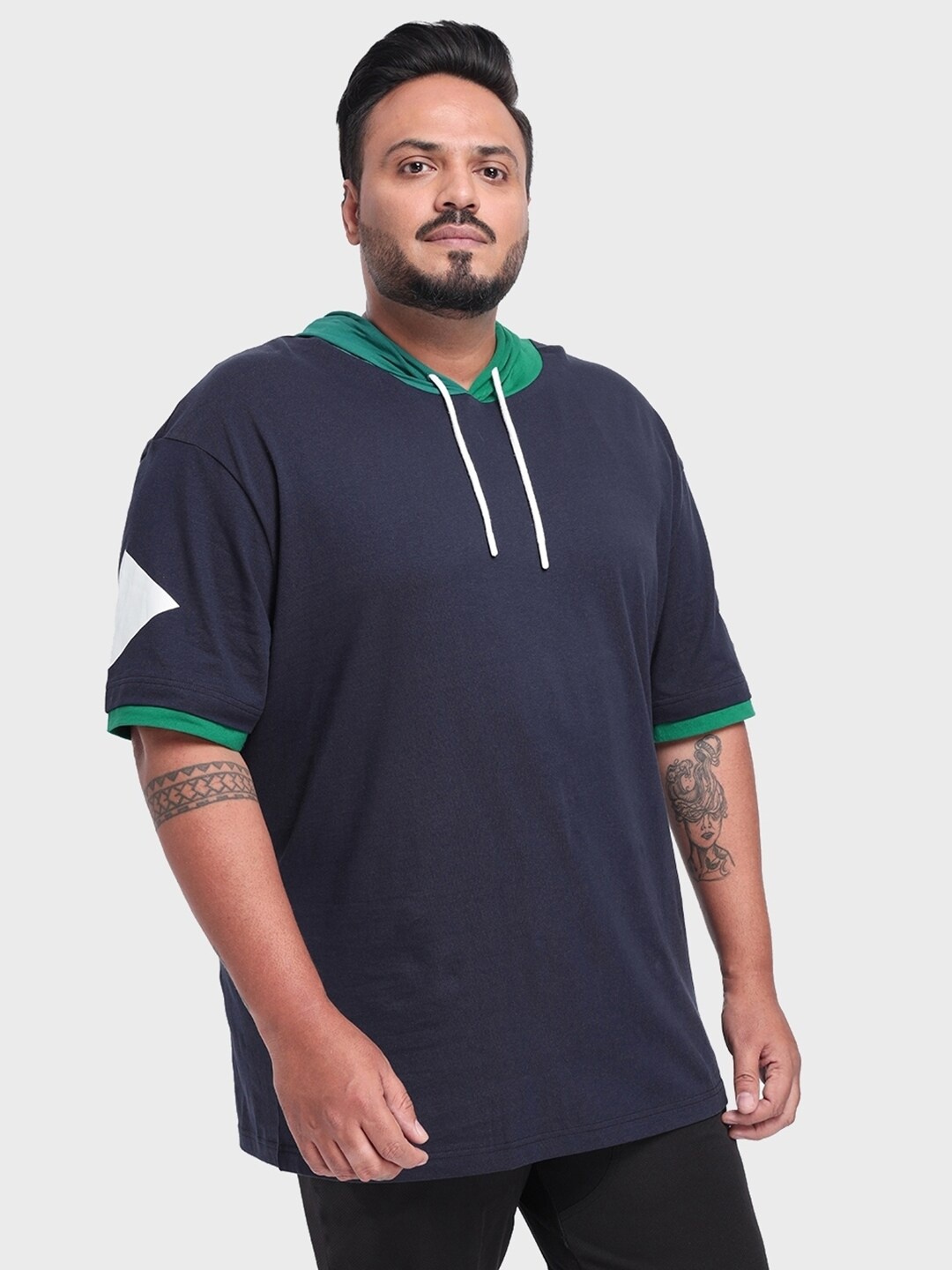 

Bewakoof Plus Men Oversized Hooded T-shirt, Blue