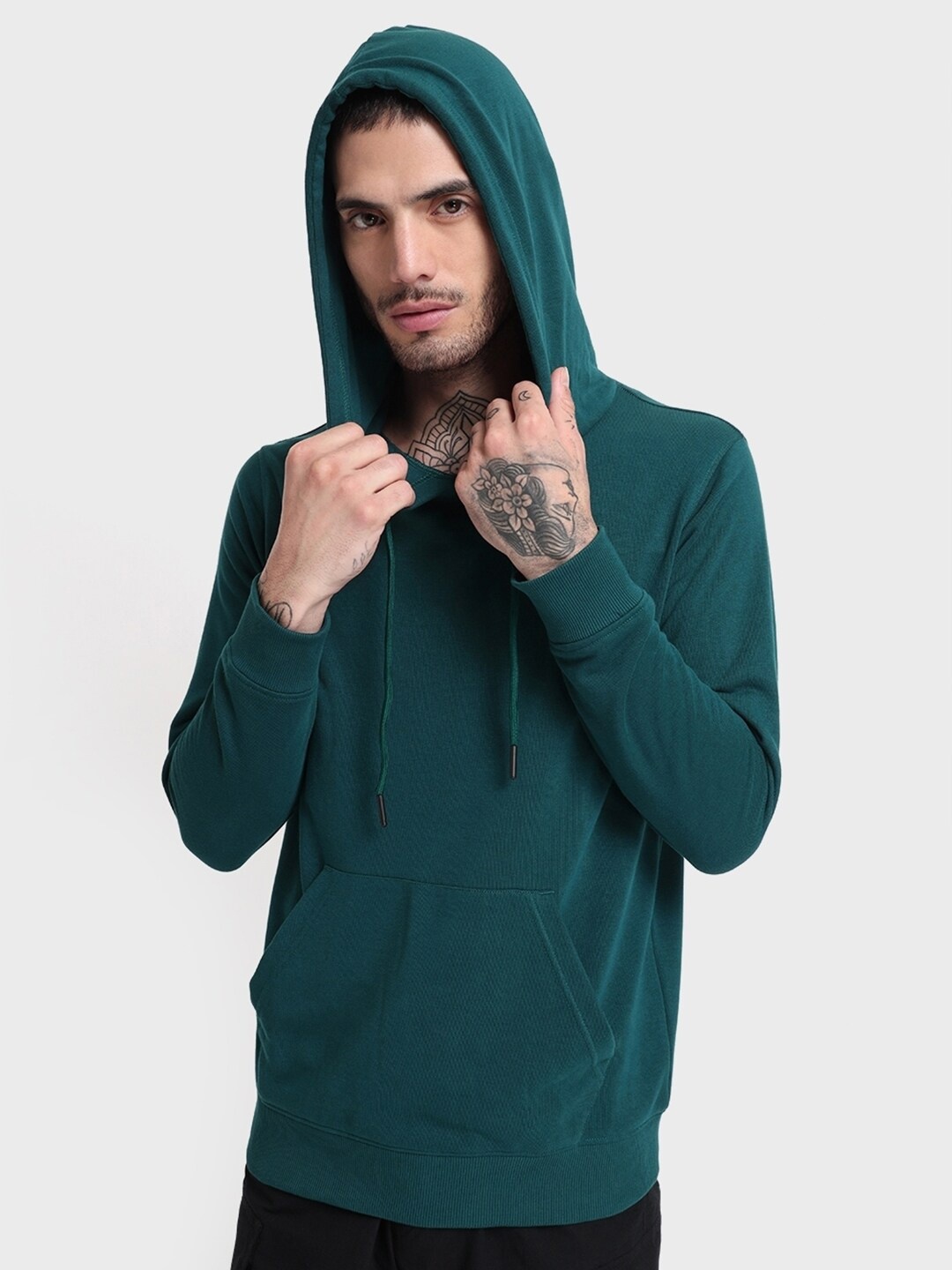 

Bewakoof Plus Men Plus Size Teal Hooded Cotton Sweatshirt