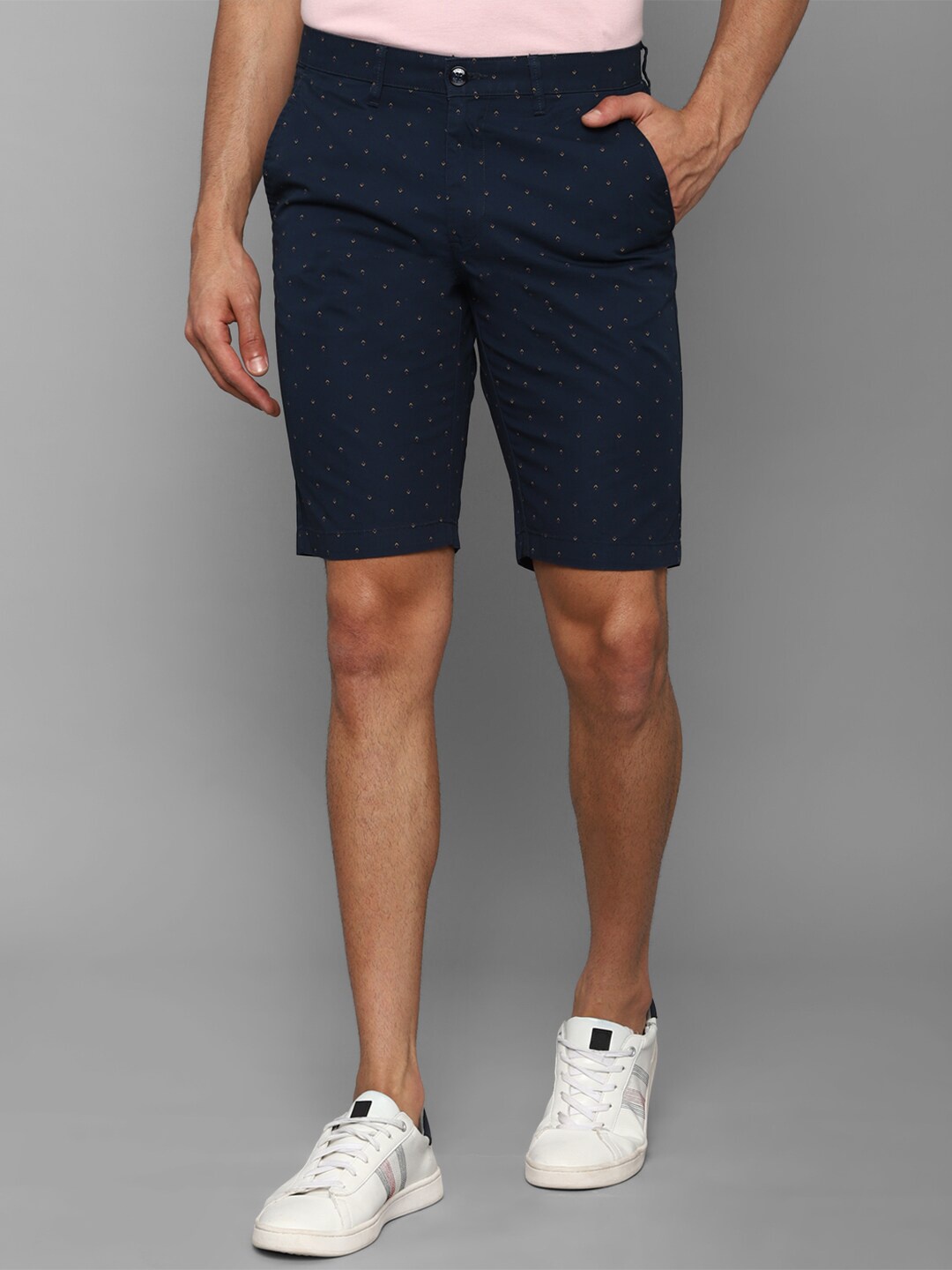 

Allen Solly Men Navy Blue Printed Slim Fit Cotton Chino Shorts
