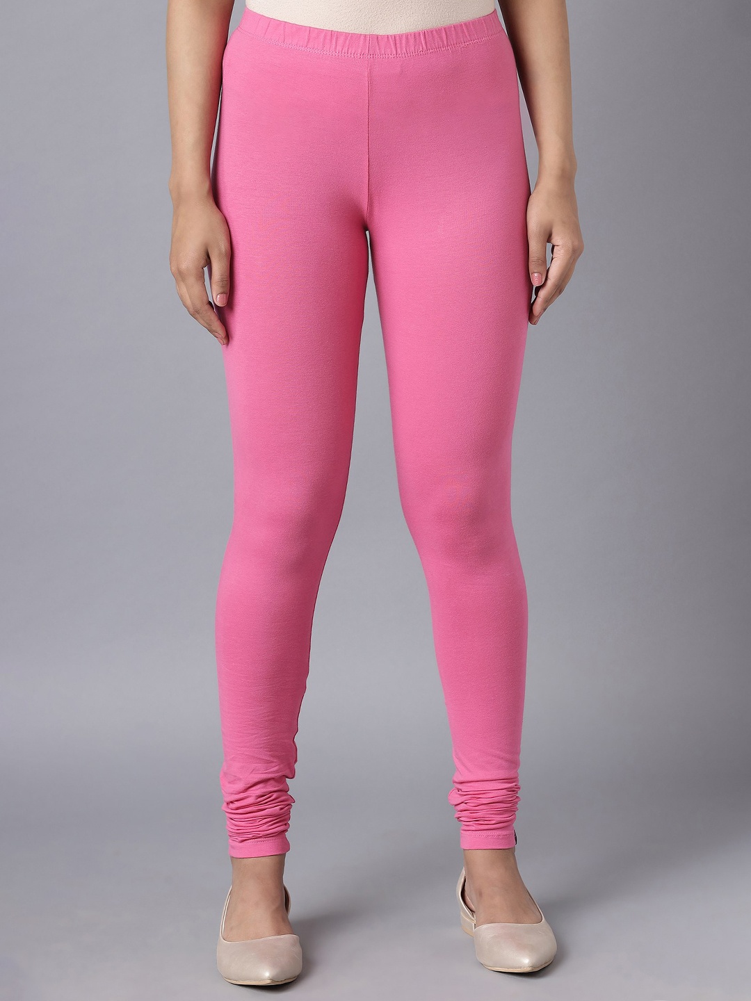 

KEX Women Pink Solid Churidar Length Cotton Leggings