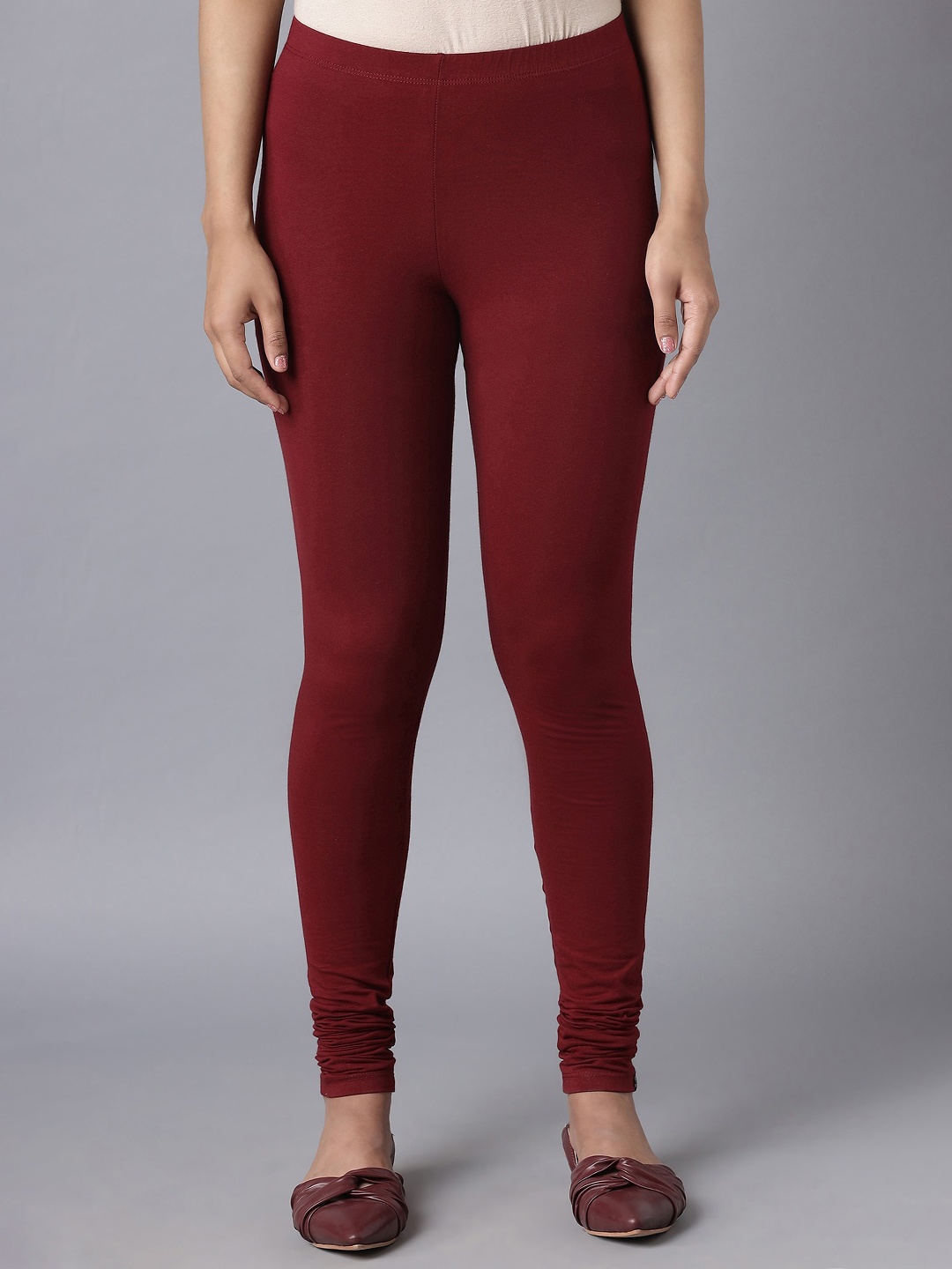 

KEX Women Maroon Solid Churidar-Length Cotton Leggings