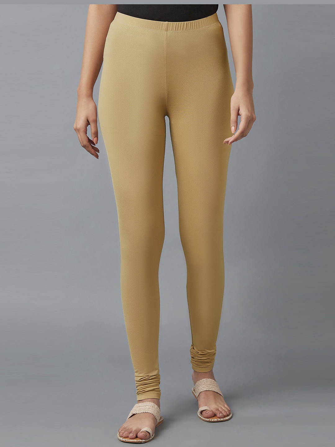 

KEX Women Beige Colored Solid Churidar Length Cotton Leggings