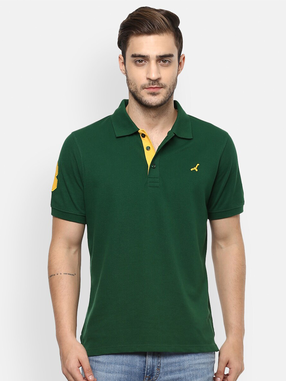 

American Crew Men Green Polo Collar T-shirt