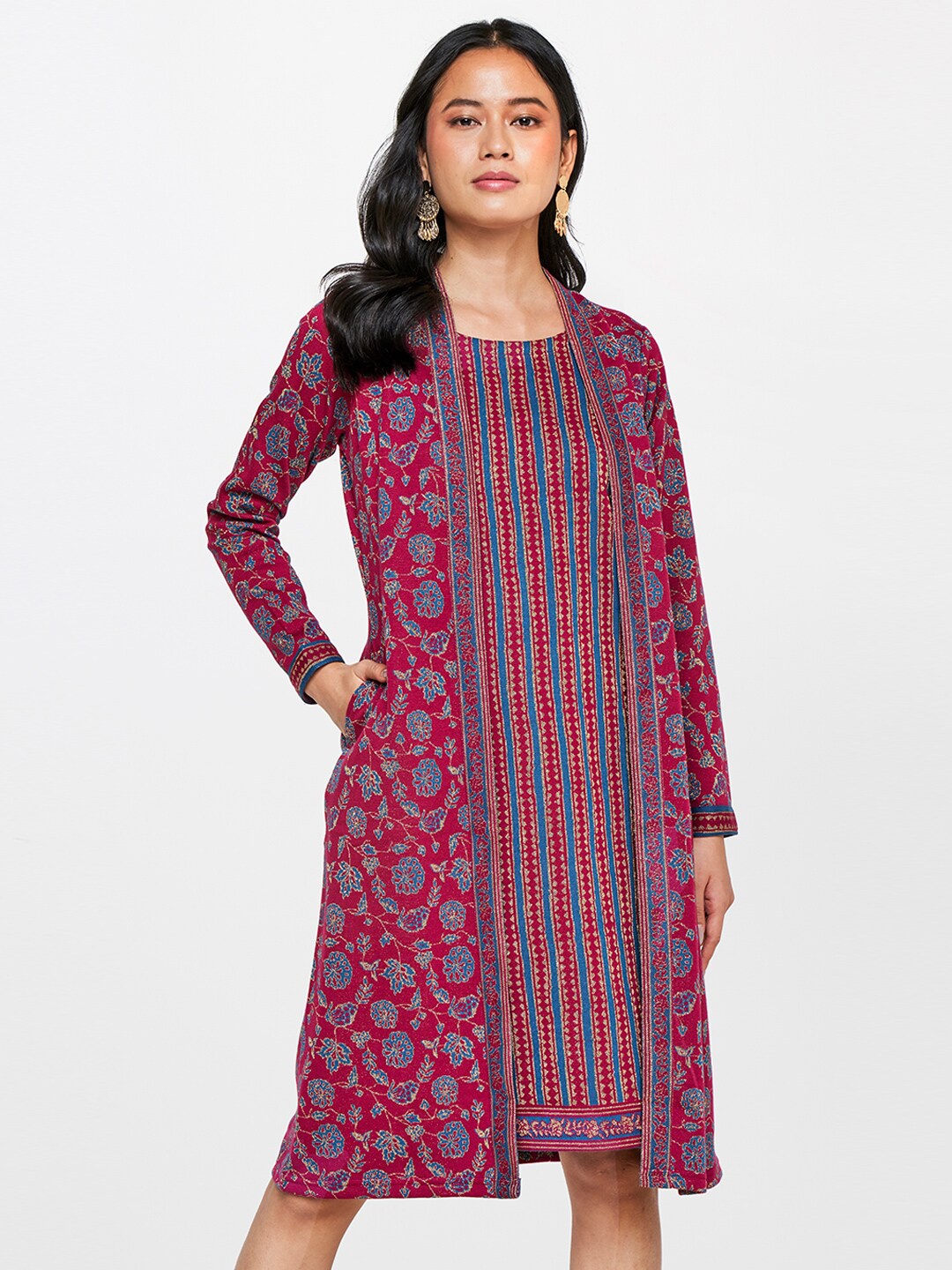 Global Desi Pink Ethnic Motifs A-Line Dress