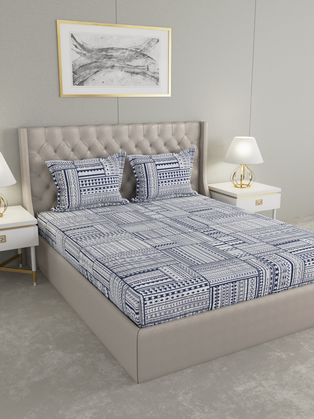 

Raymond Home Blue & White 100 TC King Bedsheet with 2 Pillow Covers